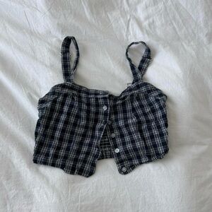 Brandy Melville J Galt navy blue and white plaid button up crop top